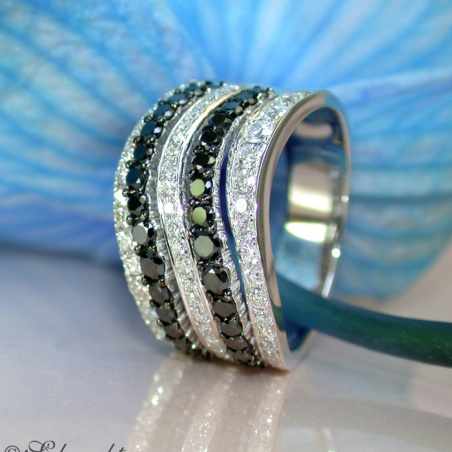 Wide Black & White Diamond Ring