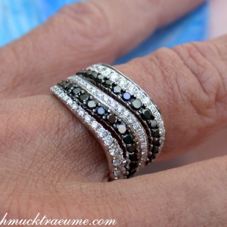 Wide Black & White Diamond Ring