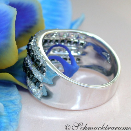 Wide Black & White Diamond Ring