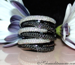 Multirow Black & White Diamond Ring
