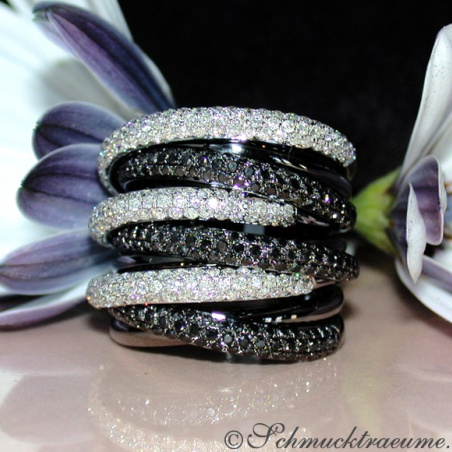 Multirow Black & White Diamond Ring