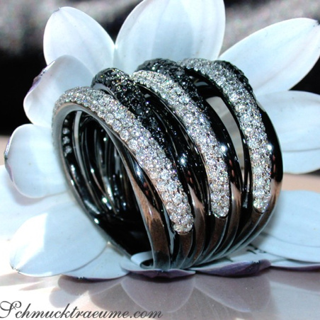 Multirow Black & White Diamond Ring