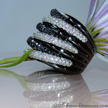 Multirow Black & White Diamond Ring