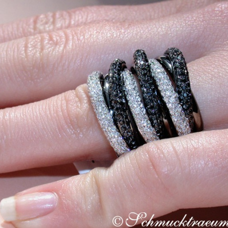 Multirow Black & White Diamond Ring