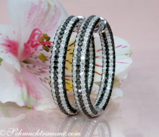 Extravagant Black & White Diamond Hoops