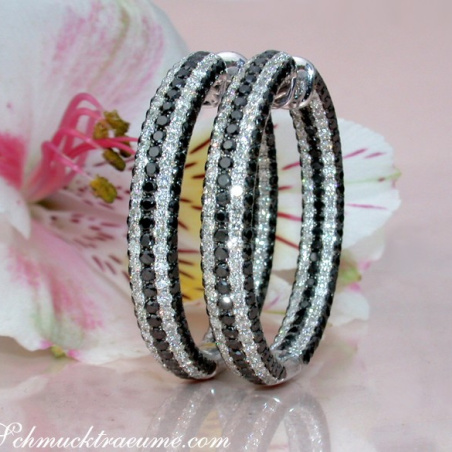 Extravagant Black & White Diamond Hoops