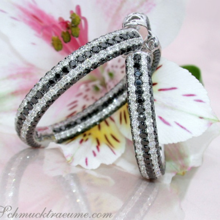 Extravagant Black & White Diamond Hoops