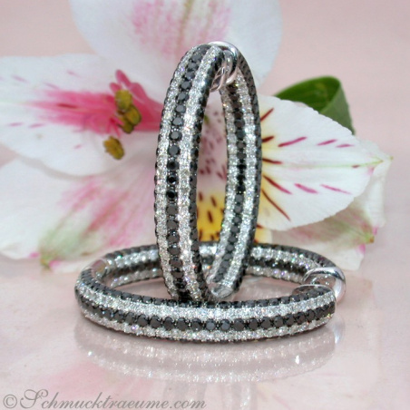 Extravagant Black & White Diamond Hoops