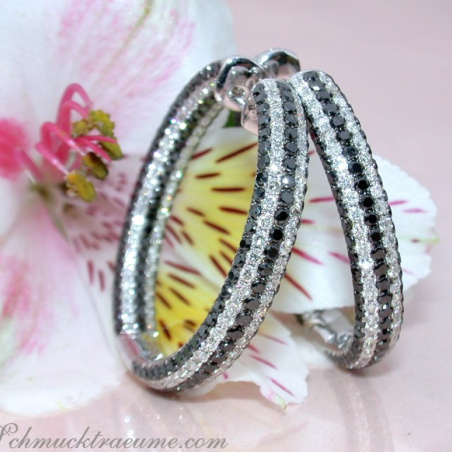 Extravagant Black & White Diamond Hoops