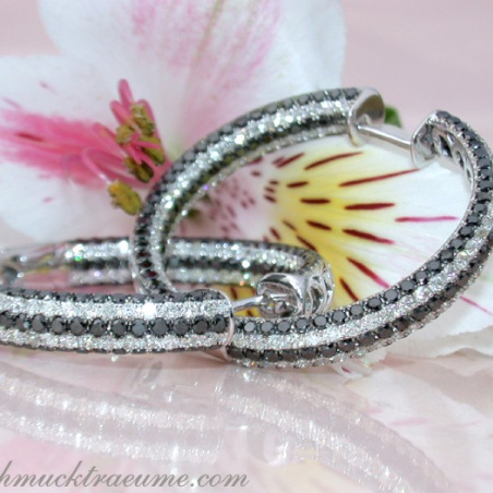 Extravagant Black & White Diamond Hoops