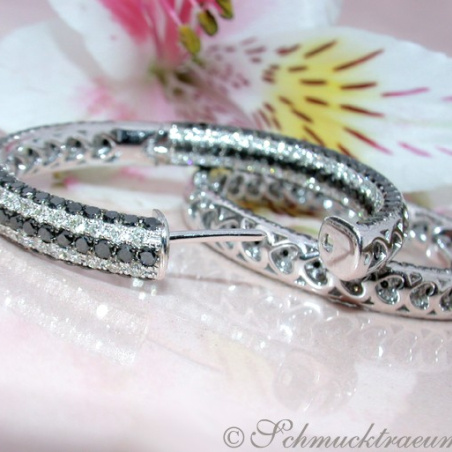 Extravagant Black & White Diamond Hoops