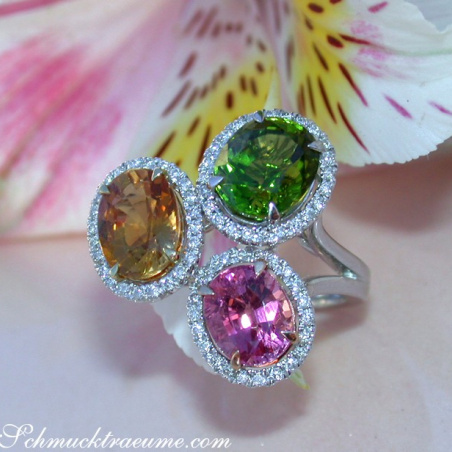 Feminine Tourmaline Ring with Diamonds