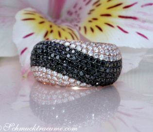 Interesting Wave Style Black & White Diamond Ring