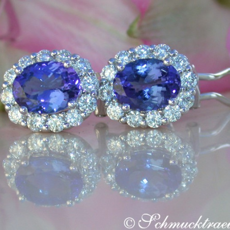 Exquisite AAA Tanzanite Studs with Diamonds