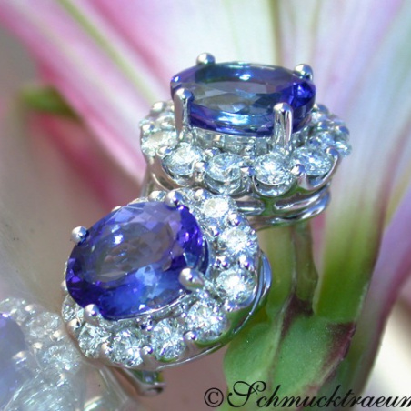 Exquisite AAA Tanzanite Studs with Diamonds