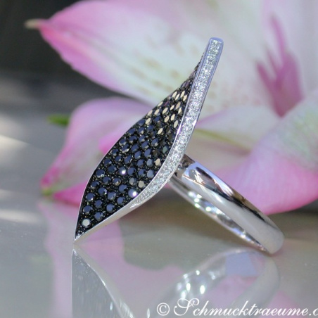 Black & White Diamond Ring in a Leaf Design