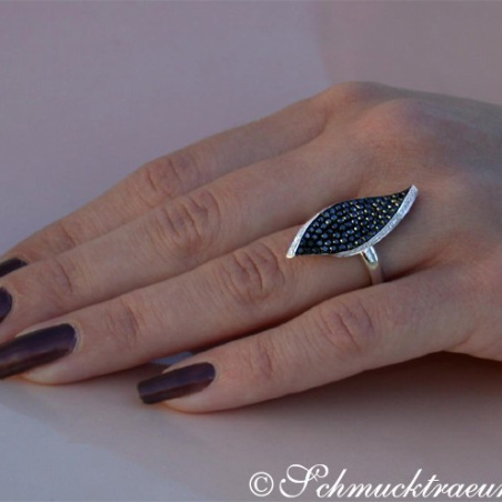 Black & White Diamond Ring in a Leaf Design