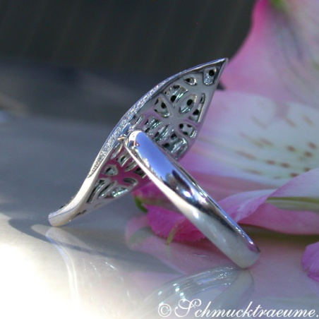 Black & White Diamond Ring in a Leaf Design