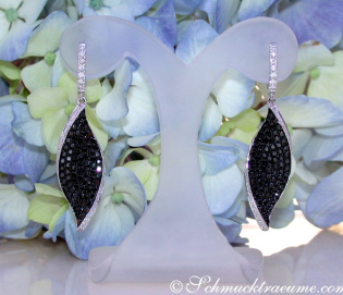 Black & White Diamond Earrings in a Leaf Design