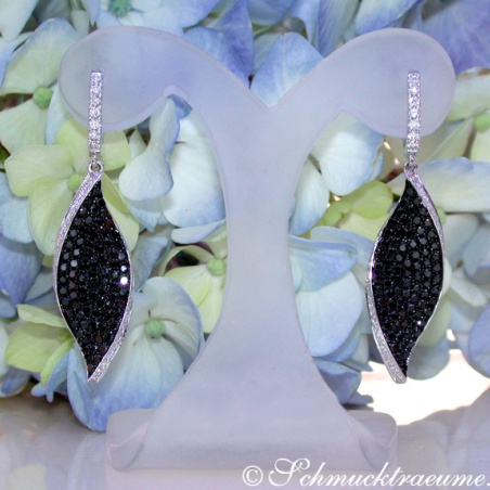 Black & White Diamond Earrings in a Leaf Design