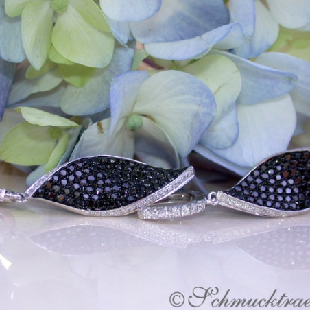Black & White Diamond Earrings in a Leaf Design