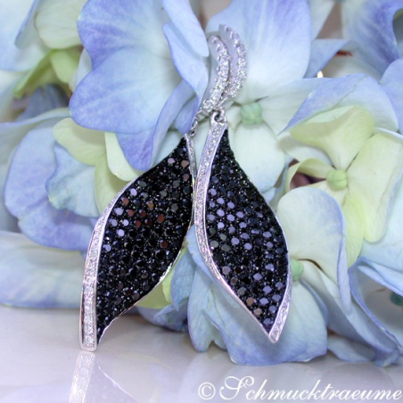 Black & White Diamond Earrings in a Leaf Design