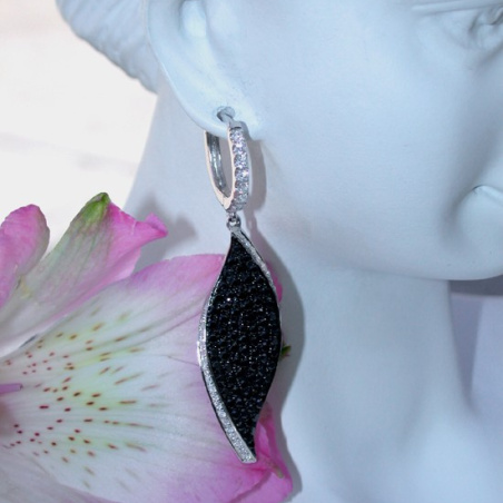 Black & White Diamond Earrings in a Leaf Design
