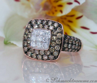 Timeless Square Ring with brown & white Diamonds