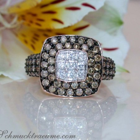 Timeless Square Ring with brown & white Diamonds