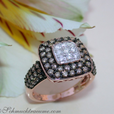 Timeless Square Ring with brown & white Diamonds