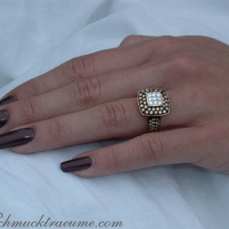 Timeless Square Ring with brown & white Diamonds