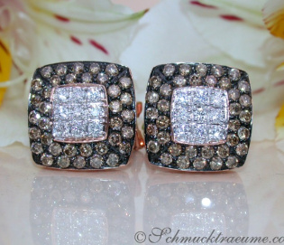Timeless Square Studs with brown & white Diamonds
