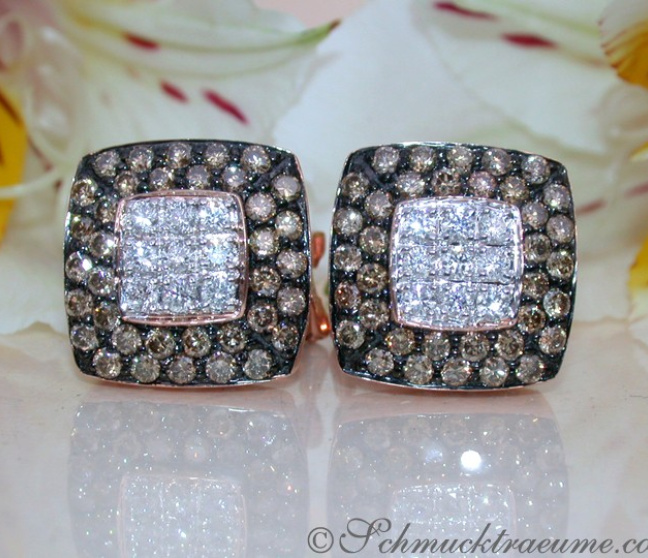 Timeless Square Studs with brown & white Diamonds Timeless Square Studs with brown & white Diamonds