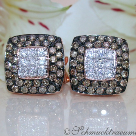 Timeless Square Studs with brown & white Diamonds