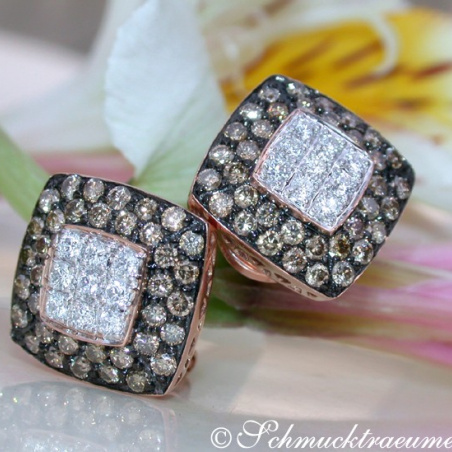 Timeless Square Studs with brown & white Diamonds