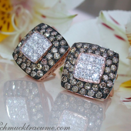 Timeless Square Studs with brown & white Diamonds