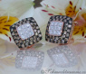 Timeless Square Studs with brown & white Diamonds