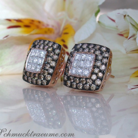 Timeless Square Studs with brown & white Diamonds