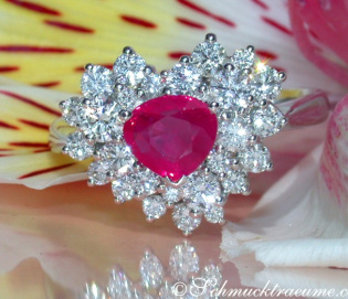 Precious Ruby Heart Ring with Diamonds