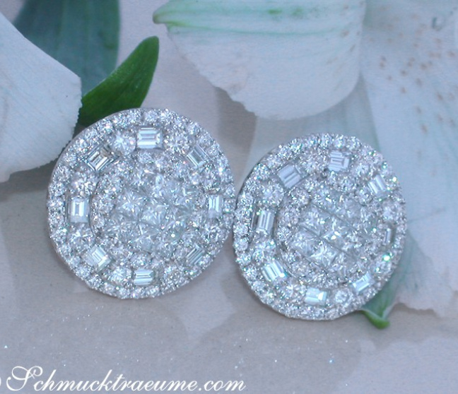 Noble Diamond Stud Earrings with Baguette & Princess Diamonds Noble Diamond Stud Earrings with Baguette & Princess Diamonds