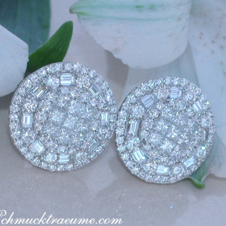 Noble Diamond Stud Earrings with Baguette & Princess Diamonds