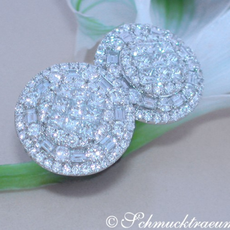 Noble Diamond Stud Earrings with Baguette & Princess Diamonds