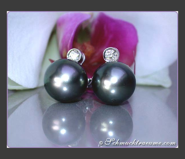 Precious Tahitian Pearl Studs with Diamonds Precious Tahitian Pearl Studs with Diamonds