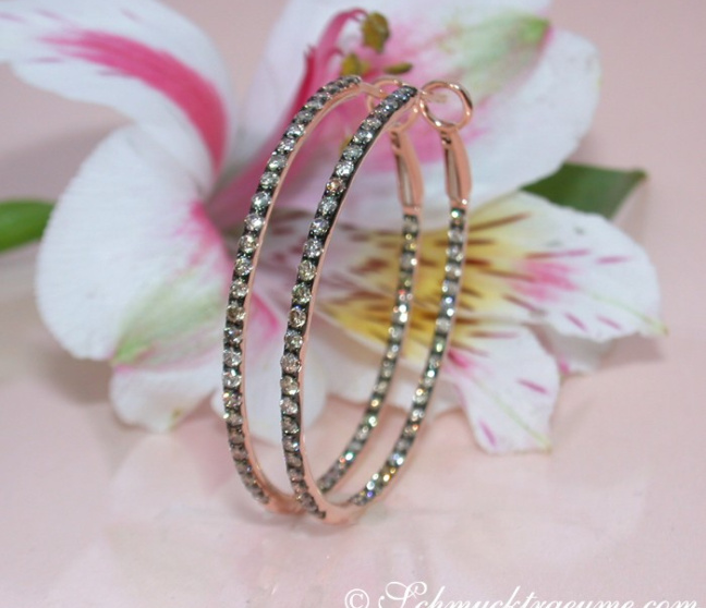 Pretty Hoop Earrings with Natural Brown Diamonds Pretty Hoop Earrings with Natural Brown Diamonds