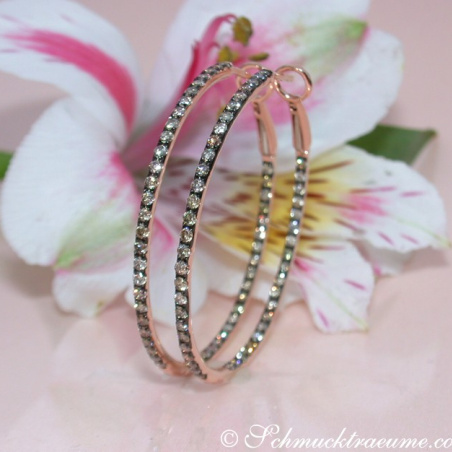 Pretty Hoop Earrings with Natural Brown Diamonds
