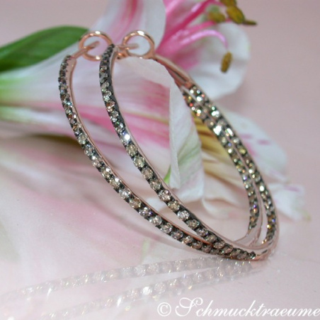 Pretty Hoop Earrings with Natural Brown Diamonds