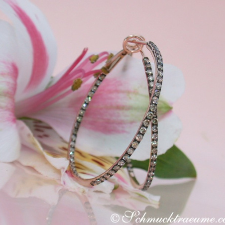 Pretty Hoop Earrings with Natural Brown Diamonds