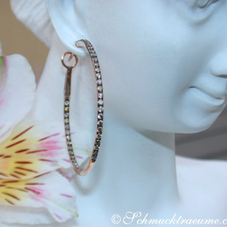 Pretty Hoop Earrings with Natural Brown Diamonds