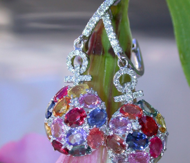 Elegant Diamond Earrings with Multicolor Sapphires Elegant Diamond Earrings with Multicolor Sapphires