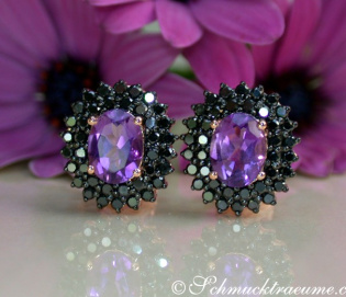 Enchanting Amethyst Studs with Black Diamonds